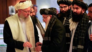 وفد من طالبان خلال مؤتمر دولي حول أفغانستان في موسكو، 20 أكتوبر 2021