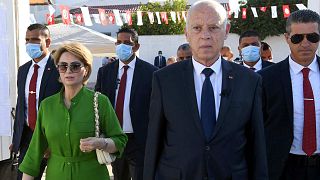 ر الرئيس التونسي قيس سعيد وزوجته في تونس العاصمة، الاثنين 25 يوليو 2022.