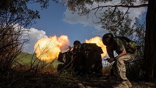 Ukrainian self-propelled artillery shoots towards Russian forces at a frontline in Kharkiv region, Ukraine, Wednesday, July 27, 2022.