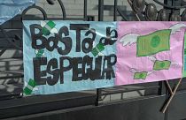 Imagen de una pancarta colocada durante la protesta en Buenos Aires contra los agricultores. El sábado 30 de julio.