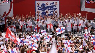 England's Women celebrate in London's Trafalgar Square