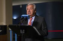 United Nations Secretary-General Antonio Guterres makes remarks before the 2022 Nuclear Non-Proliferation Treaty (NPT) review conference at the UN, 1 August, 2022.