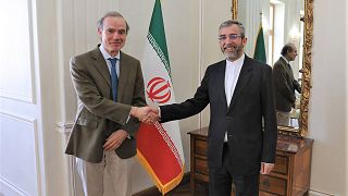 كبير المفاوضين النوويين الإيرانيين علي باقري كاني ومنسق الاتحاد الأوروبي إنريكي مورا في العاصمة طهران في مارس 2022