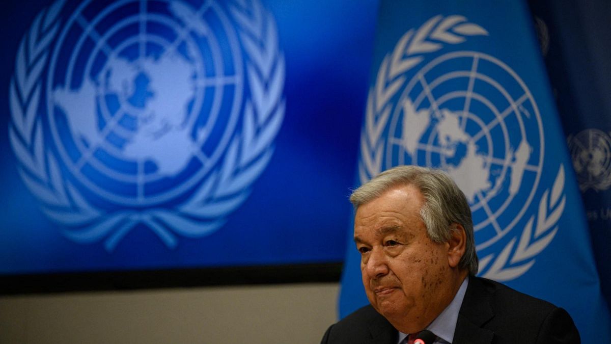 UN Secretary General Antonio Guterres attends a press conference introducing the third report of the Global Crisis Response Group, 3 August 2022 in New York