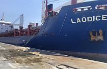 Syrian cargo ship Laodicea docked at a seaport, in Tripoli, north Lebanon