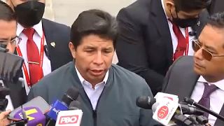 Pedro Castillo, el presidente de Perú, declarando ante la fiscalía de Lima por los casos de corrupción que se le imputan