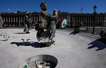 The fountains of Concorde plaza are empty in Paris, France, as Europe is under an extreme heat wave, Aug. 3, 2022.