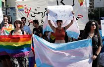Activists from the LGBTQ+ community in Lebanon shout slogans as they march calling on the government for more rights in the country gripped by economic and financial crisis.