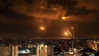 Rockets fired by Palestinian militants toward Israel, in Gaza City, Friday, Aug. 5, 2022.