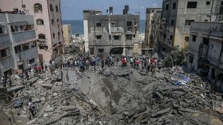 Izraeli légicsapásokban megsemmisült lakóházak romjai Gázában 2022. augusztus 6-án.