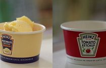 Image shows the Heinz mayonnaise and ketchup flavoured ice cream created by London's The Ice Cream Project pop-up