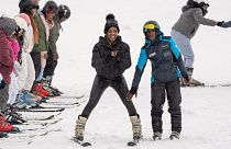 Kafi Mojapelo takes her first ski lesson at the Afriski ski resort near Butha-Buthe, Lesotho, Saturday July 30, 2022.