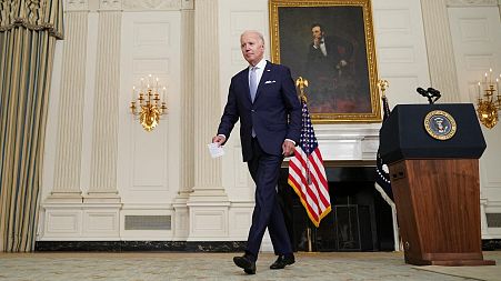 US President Joe Biden leaves after speaking about the Inflation Reduction Act of 2022.