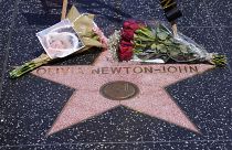 Поклонники приносят цветы к звезде Оливии Ньютон-Джон на "Аллее славы" в Лос-Анджелесе. 8 августа 2022