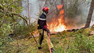 Πυροσβέστης προσπαθεί να σβήσει τη φωτιά στη Νότια Γαλλία