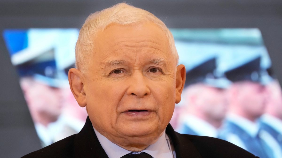 Jaroslaw Kaczynski, head of Poland's ruling party and then-deputy prime minister in Warsaw, Feb. 22, 2022.
