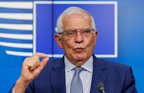 EU Foreign Policy Chief Josep Borrell speaks to the press after a meeting of EU defence ministers at the European Council building in Brussels in Brussels, May 17, 2022. 