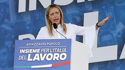 Fratelli d' Italia party leader Giorgia Meloni speaks during a center-right opposition rally in Rome, 4 July 2020