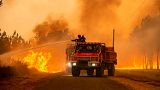 Firefighters tackling a blaze near Hostens, south of Bordeaux, southwestern France, Wednesday, Aug. 10, 2022.