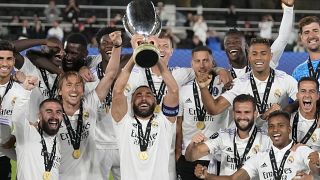 Мадридский "Реал" празднует победу в Суперкубке УЕФА