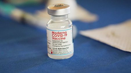 FILE - A vial of the Moderna COVID-19 vaccine 