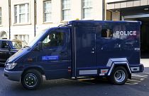 A prison van believed to be carrying Aine Davis arrives at Westminster Magistrates' Court.