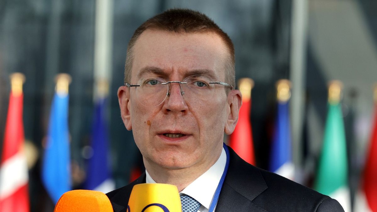 Latvia's Foreign Minister Edgars Rinkevics at NATO headquarters in Brussels, March 4, 2022. 