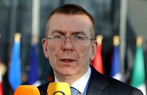 Latvia's Foreign Minister Edgars Rinkevics at NATO headquarters in Brussels, March 4, 2022.