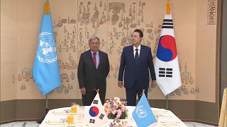 António Guterres et Yoon Suk-yeol à Séoul, le 12 août 2022