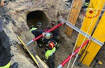 The man was trapped under several metres of earth for around eight hours.