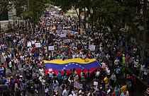 Manifestación de trabajadores del sector público en Caracas, Venezuela