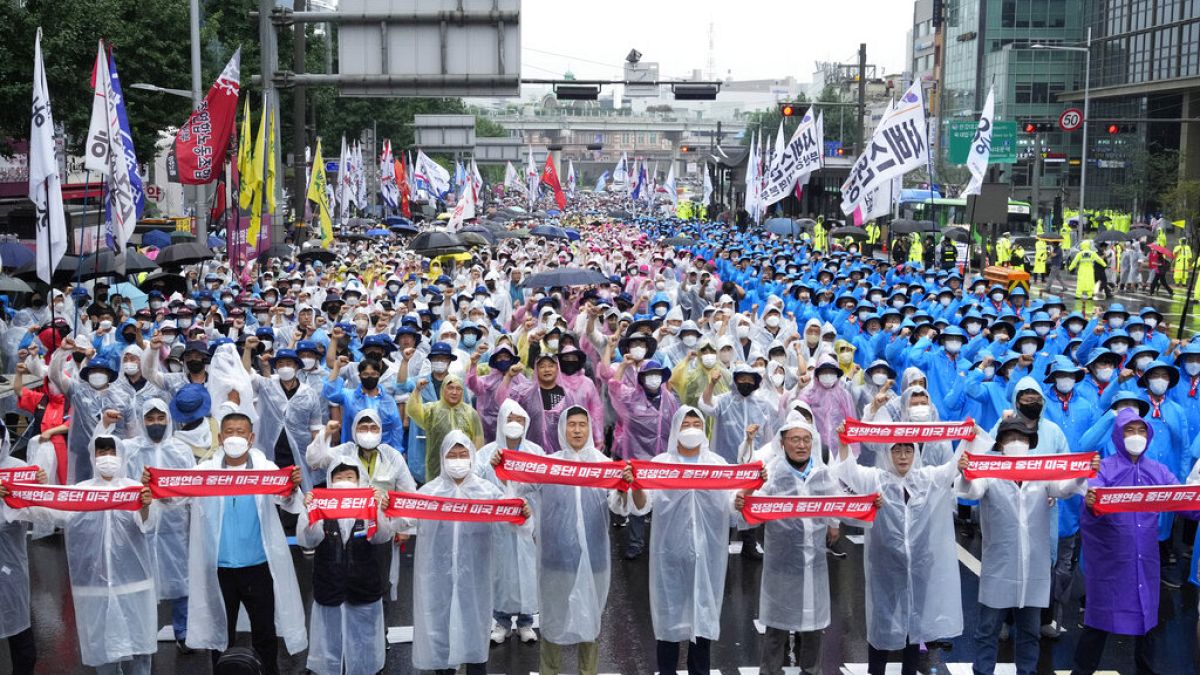 Detalle de la manifestación de este sábado en Seúl (Corea del Sur).