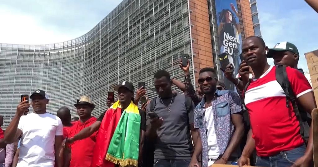supporters of Guinea's opposition coalition protest in Brussels