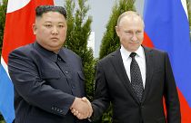 Kim Dzsongun és Vlagyimir Putyin 2019-ben Vlagyivosztokban