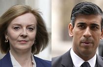 This combo of file photos shows the two candidates in the Conservative Party leadership race, former Chancellor of the Exchequer Rishi Sunak and Foreign Secretary Liz Truss.
