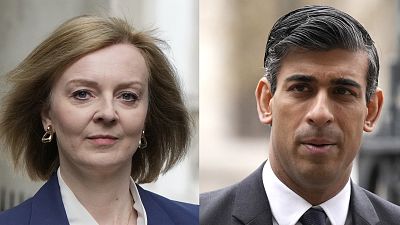 This combo of file photos shows the two candidates in the Conservative Party leadership race, former Chancellor of the Exchequer Rishi Sunak and Foreign Secretary Liz Truss.