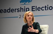 British Foreign Secretary Liz Truss reacts as she answers questions while taking part in a Conservative Party Hustings event in Perth, on August 16, 2022.