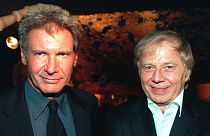 Wolfgang Petersen (right) with Harrison Ford for the film 'Air Force One'