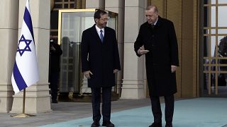 الرئيس التركي إردوغان مستقبلاً إسحق هرتسوغ في أنقرة في آذار/مارس 2022