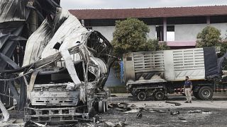Ausgebrannter Tankwagen in der Provinz Pattani