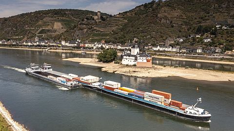 The damaged cargo ship suffered a technical fault and became rapped near a bottleneck on the Rhine.