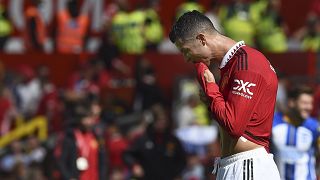 Cristiano Ronaldo, a Manchester United játékosa, miután csapata veszített a Brighton ellen az angol labdarúgó-bajnokság 2022. augusztus 7-i mérkőzésén Manchesterben