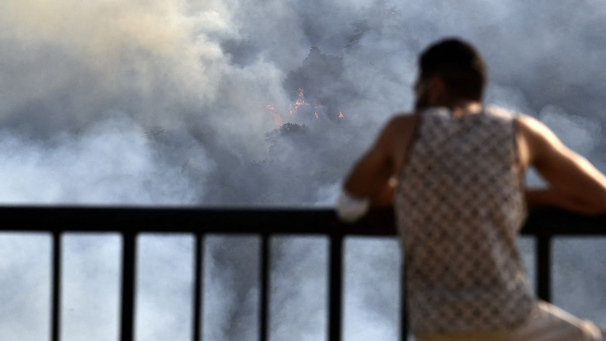 حرائق الغابات تجتاح منطقة آيت داود شمال الجزائر، في 13 أغسطس 2021.