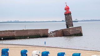 Part of the pier in Bremerhaven has now collapsed, and the Mole tower is now leaning.
