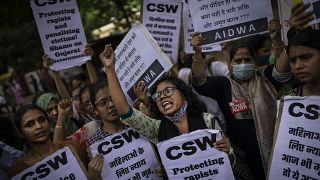 Activists protest in New Delhi, India against the release convicts of a gang rape, Thursday, 18 August, 2022. 