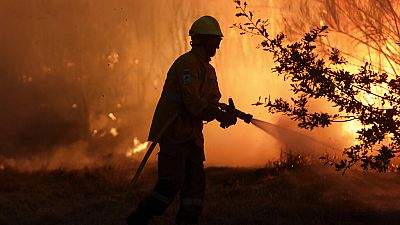 Bombeiros trabalhavam para travar um incêndio em Gouveia, Portugal