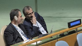 الوفد الإيراني خلال كلمة وزير الخارجية الأمريكي أنطوني بلينكين أمام مؤتمر مراجعة معاهدة حظر انتشار الأسلحة النووية لعام 2022 في الجمعية العامة للأمم المتحدة