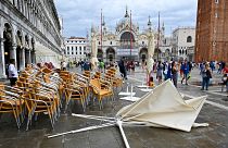 Bad weather scene at Piazza San Marco in Venice, Italy .Experts say climate change driven by human activity is boosting the intensity and frequency of extreme weather events.