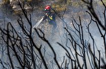 Un bombero en un incendio forestal cerca de Altura, al este de España, el viernes 19 de agosto de 2022.