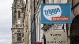 A view of the Edinburgh Fringe shop and ticket office on Edinburgh's Royal Mile, in Edinburgh, Scotland, Wednesday April 1, 2020.